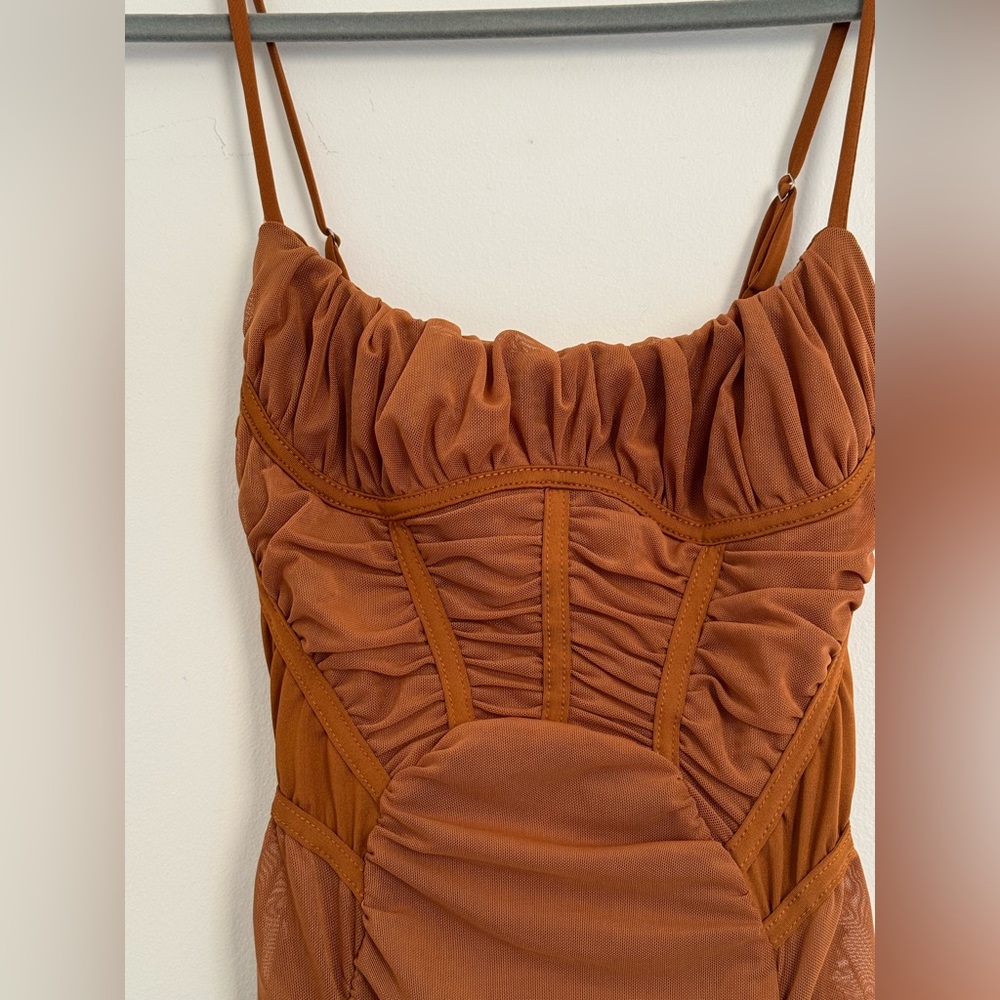 New (never worn) Brown Ruched Bodycon Maxi Dress (size small)